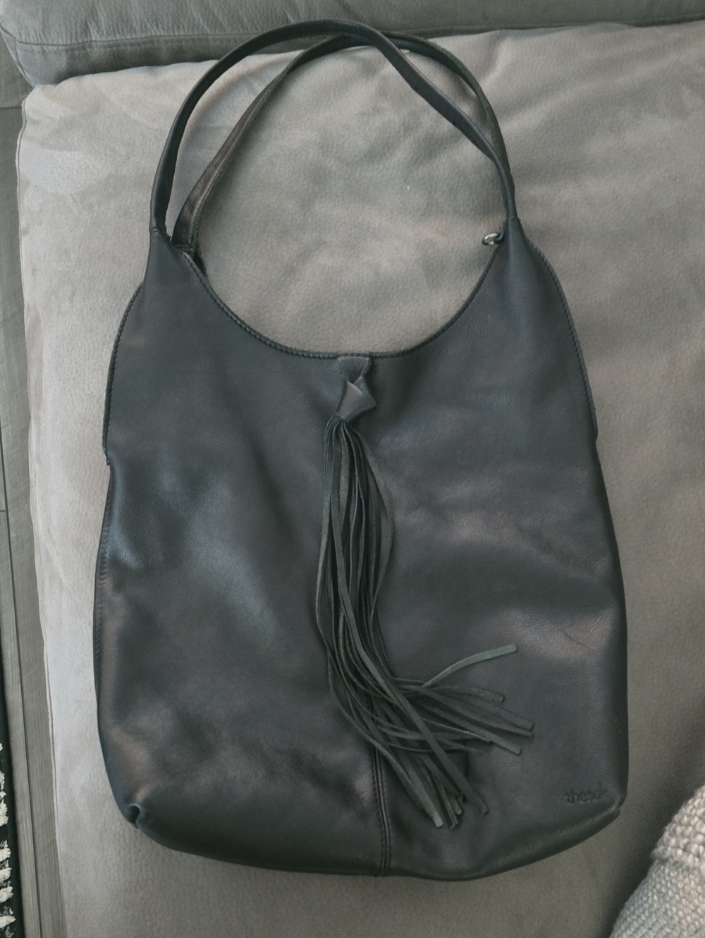 The Sak Black Leather Tassel Shoulder Bag
